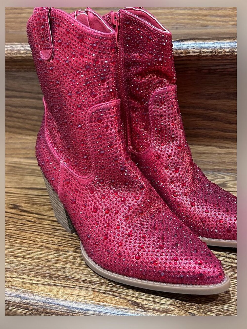 Top Moda Rhinestone Western Boots Women 6 Red Excellent Sparkly Cowboy Booties